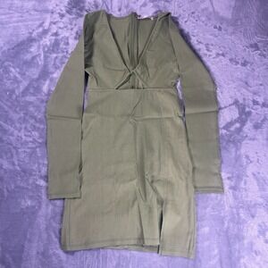 Pull&Bear Olive Green Bodycon Mini Dress Long Sleeve Zip Front XS